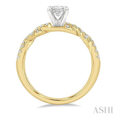 3/8 ctw Twisted Shank Round Cut Diamond Semi Mount Engagement Ring in 14K Yellow and White Gold