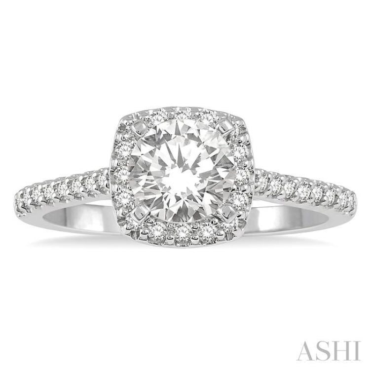 3/4 ctw Diamond Ladies Engagement Ring with 1/2 Ct Round Cut Center Stone in 14K White Gold