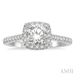 3/4 ctw Diamond Ladies Engagement Ring with 1/2 Ct Round Cut Center Stone in 14K White Gold