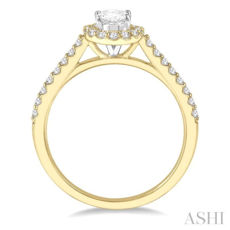3/4 ctw Diamond Ladies Engagement Ring with 1/2 Ct Oval Cut Center Stone in 14K Yellow and White Gold