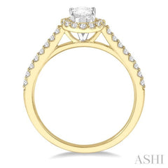 3/4 ctw Diamond Ladies Engagement Ring with 1/2 Ct Oval Cut Center Stone in 14K Yellow and White Gold