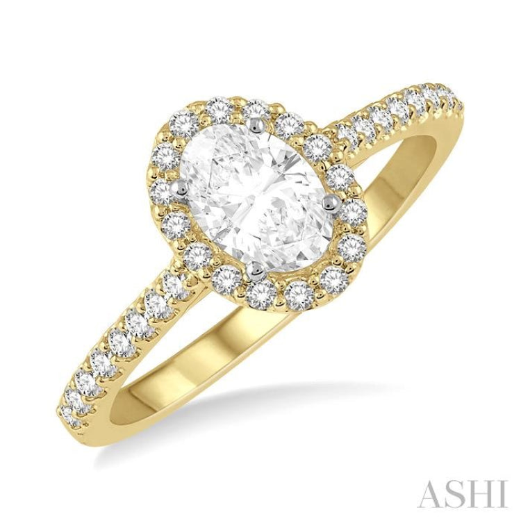 3/8 ctw Diamond Ladies Engagement Ring with 1/4 Ct Oval Cut Center Stone in 14K Yellow and White Gold