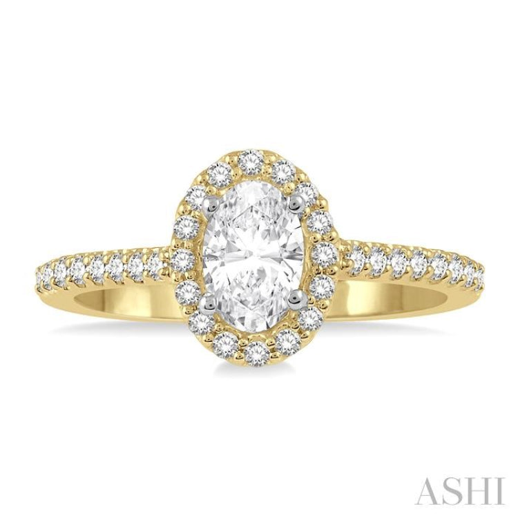 3/8 ctw Diamond Ladies Engagement Ring with 1/4 Ct Oval Cut Center Stone in 14K Yellow and White Gold