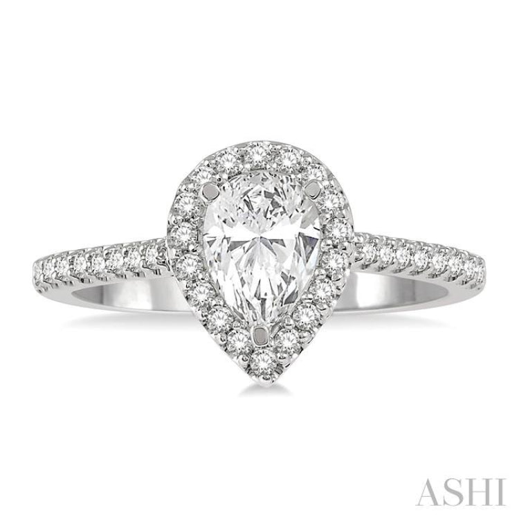 3/8 ctw Diamond Ladies Engagement Ring with 1/4 Ct Pear Cut Center Stone in 14K White Gold