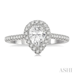 3/8 ctw Diamond Ladies Engagement Ring with 1/4 Ct Pear Cut Center Stone in 14K White Gold