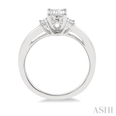 3/8 ctw Octagonal and Baguette Diamond Ladies Engagement Ring with 1/3 ct Emerald cut Center Stone in 14K White Gold