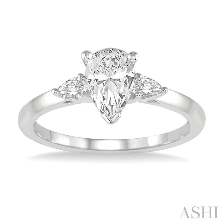 1/2 ctw Pear Cut Diamond Ladies Engagement Ring with 1/3 ct Pear Cut Center Stone in 14K White Gold