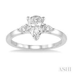 1/2 ctw Pear Cut Diamond Ladies Engagement Ring with 1/3 ct Pear Cut Center Stone in 14K White Gold