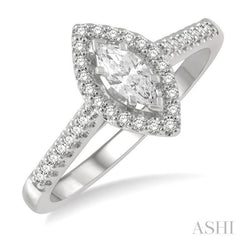 1/2 ctw Round Cut Diamond Engagement Ring With 1/4 ct Marquise Cut Center Stone in 14K White Gold