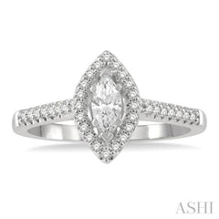 1/2 ctw Round Cut Diamond Engagement Ring With 1/4 ct Marquise Cut Center Stone in 14K White Gold