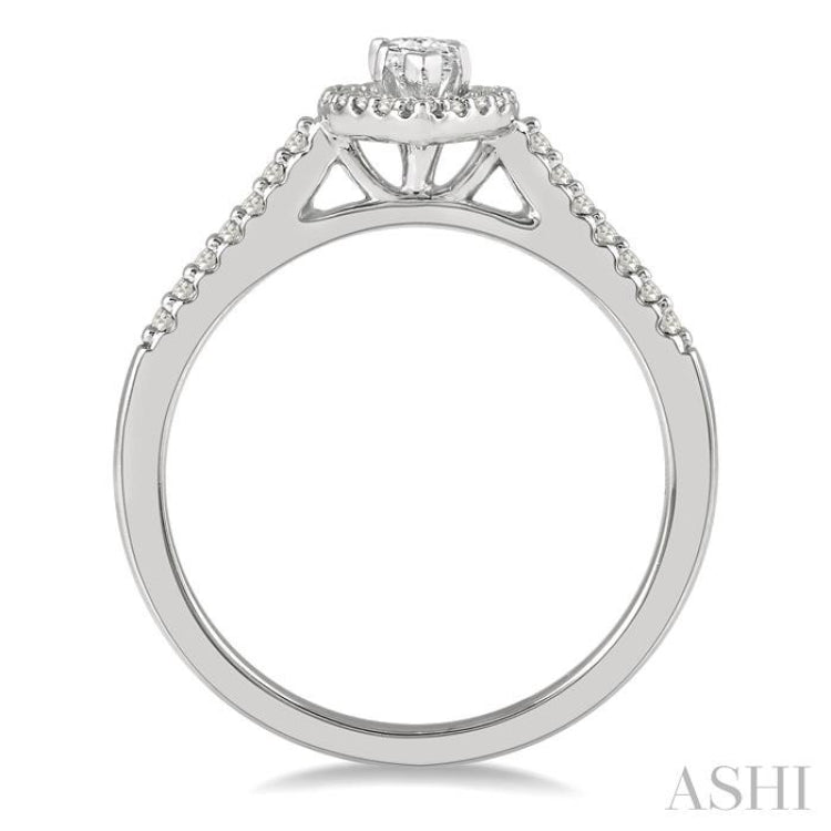 1/2 ctw Round Cut Diamond Engagement Ring With 1/4 ct Marquise Cut Center Stone in 14K White Gold