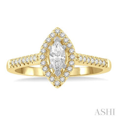 1/2 ctw Round Cut Diamond Engagement Ring With 1/4 ct Marquise Cut Center Stone in 14K Yellow and White Gold