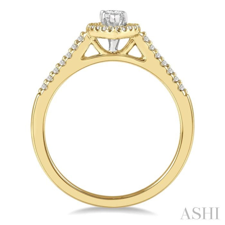1/2 ctw Round Cut Diamond Engagement Ring With 1/4 ct Marquise Cut Center Stone in 14K Yellow and White Gold