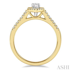 1/2 ctw Round Cut Diamond Engagement Ring With 1/4 ct Marquise Cut Center Stone in 14K Yellow and White Gold