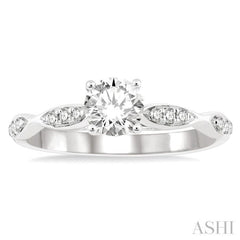 1/2 ctw Marquise-Carved Shank Engagement Ring With 1/3 ct Round Cut Diamond Center Stone in 14K White Gold