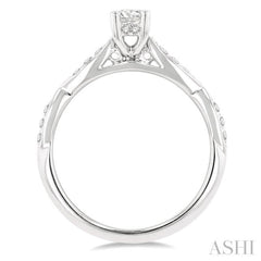 1/2 ctw Marquise-Carved Shank Engagement Ring With 1/3 ct Round Cut Diamond Center Stone in 14K White Gold