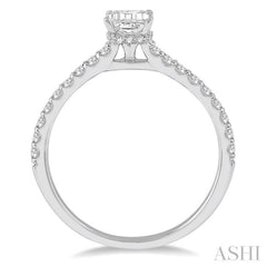 1/2 ctw Round Cut Diamond Ladies Engagement Ring With 1/4 ct Emerald Cut Center Stone in 14K White Gold