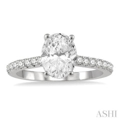 1/3 ctw Oval Shape Round Cut Diamond Semi-Mount Diamond Engagement Ring in 14K White Gold
