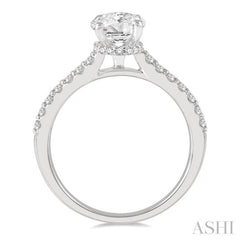 1/3 ctw Oval Shape Round Cut Diamond Semi-Mount Diamond Engagement Ring in 14K White Gold
