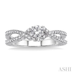1/2 ctw Diamond Engagement Ring with 1/4 ct Round Cut Center Stone in 14K White Gold