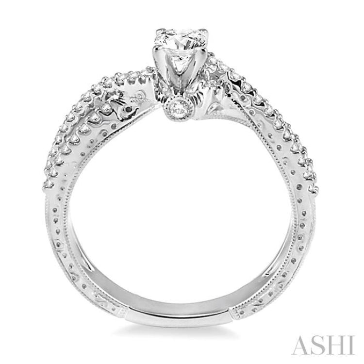 1/2 ctw Diamond Engagement Ring with 1/4 ct Round Cut Center Stone in 14K White Gold