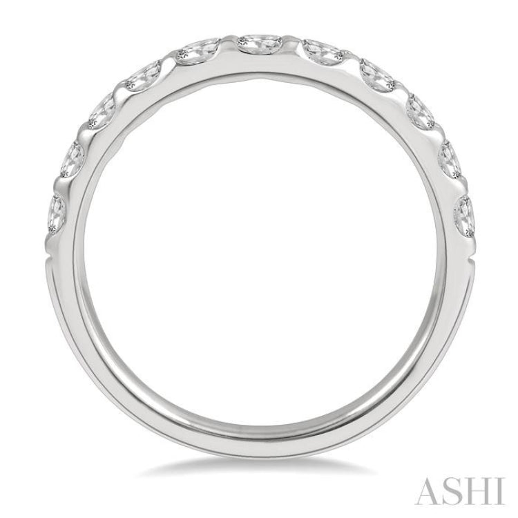 3/4 ctw Arched Center Round Cut Diamond Wedding Band in 14K White Gold