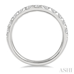 3/4 ctw Arched Center Round Cut Diamond Wedding Band in 14K White Gold