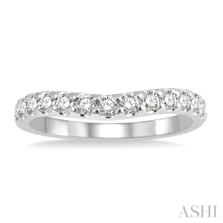 1/2 ctw Arched Center Round Cut Diamond Wedding Band in 14K White Gold