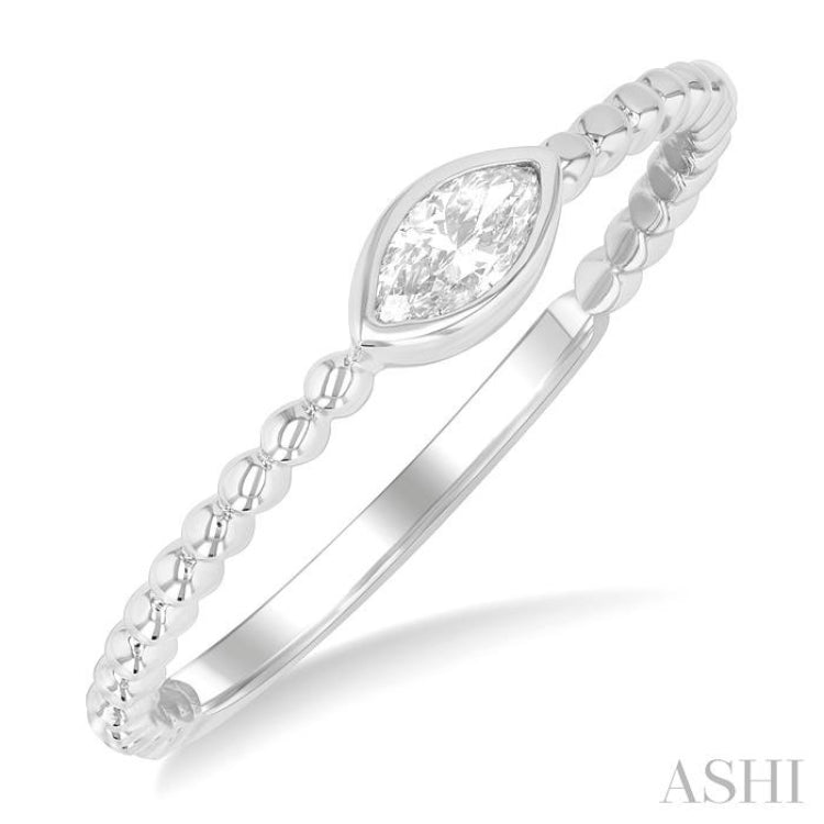 1/6 ctw Petite Bezel Set Marquise Cut Diamond Stackable Ring in 14K White Gold