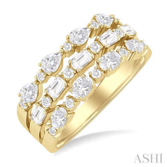 1 1/2 ctw Triple Row Multi-Cut Diamond Fashion Band in 14K Yellow Gold