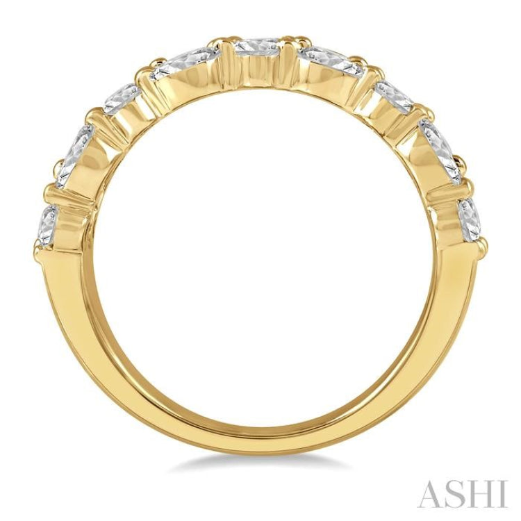 1 1/2 ctw Triple Row Baguette, Marquise and Round Cut Diamond Fashion Band in 14K Yellow Gold