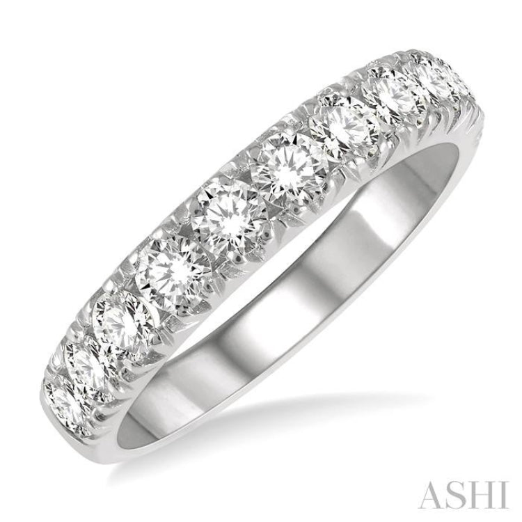 1 ctw 11 Stone Round Cut Diamond Wedding Band in 14K White Gold