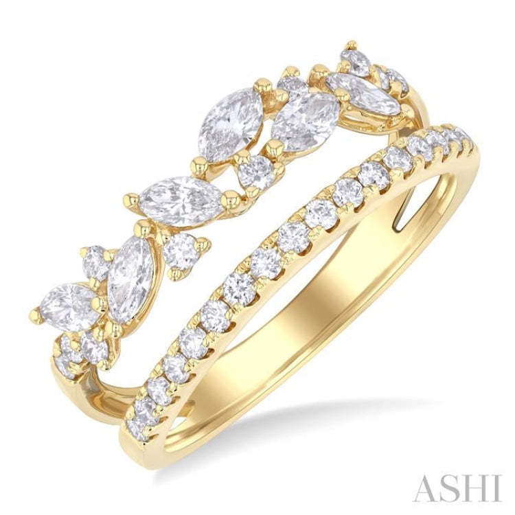 3/4 ctw Marquise and Round Cut Diamond Split Twin Row Fashion Ring in 14K Yellow Gold