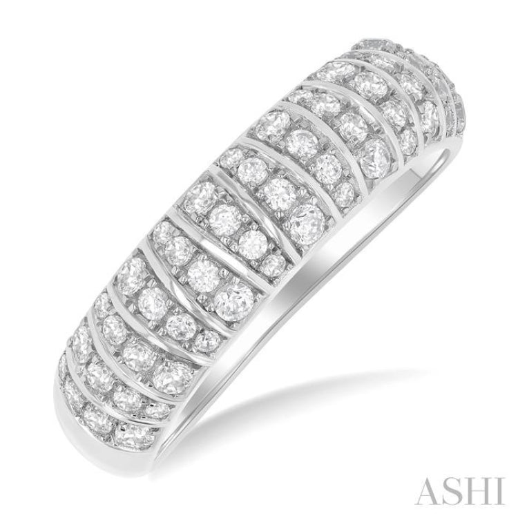 1/2 ctw Ribbed Dome Shape Round Cut Diamond Fashion Ring in 14K White Gold