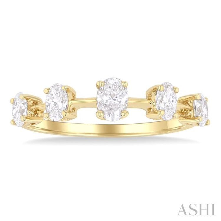 3/4 ctw Oval Cut Diamond Half Eternity 5-Stone Fashion Band in 14K Yellow Gold
