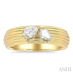 3/8 ctw Textured Shank 2-Stone Pear Cut Diamond Fashion Band in 14K Yellow Gold