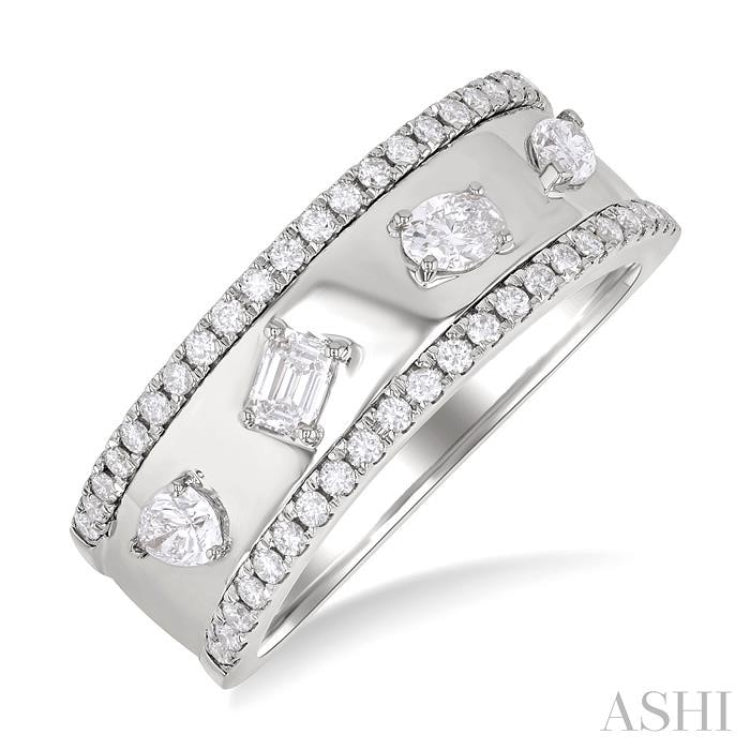 5/8 ctw 4-Stone Mixed Shape Diamond Wide Fashion Band in 14K White Gold
