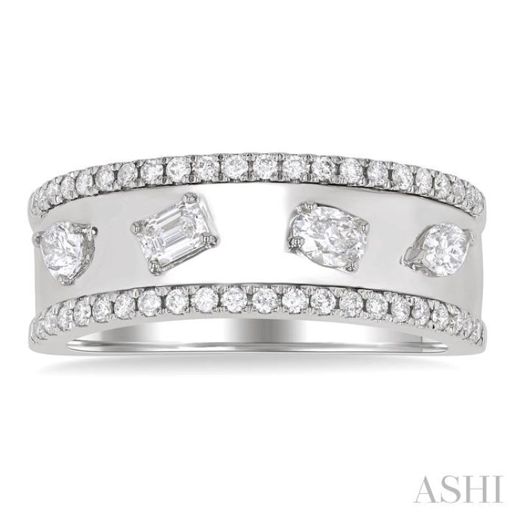 5/8 ctw 4-Stone Mixed Shape Diamond Wide Fashion Band in 14K White Gold