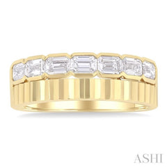 1 ctw Pyramid Accents and Bezel Set Emerald Cut Diamond Bold Gold Fashion Wide Band in 14K Yellow Gold