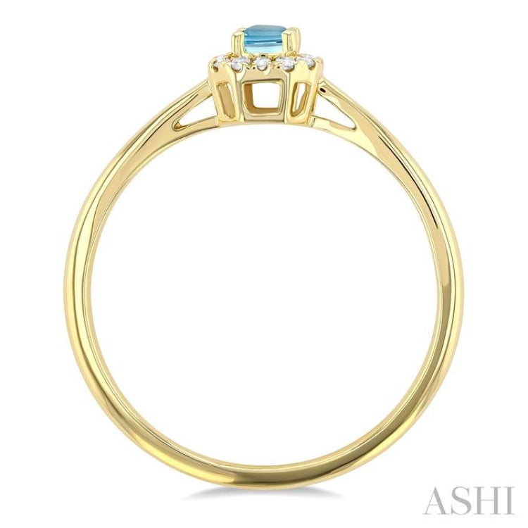 5x3 MM Octagonal Shape Aquamarine and 1/20 ctw Single Cut Diamond Halo Semi Precious Ring in 14K Yellow Gold