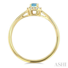 5x3 MM Octagonal Shape Aquamarine and 1/20 ctw Single Cut Diamond Halo Semi Precious Ring in 14K Yellow Gold