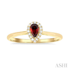 5x3 MM Pear Shape Garnet and 1/20 ctw Single Cut Diamond Halo Semi Precious Ring in 10K Yellow Gold