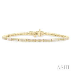 1 ctw Double Row Round Cut Diamond Bar Link Tennis Bracelet in 10K Yellow Gold