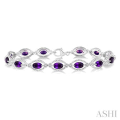 6x4 MM Oval Cut Amethyst and 1/10 ctw Round Cut Diamond Semi Precious Bracelet in Sterling Silver
