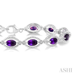 6x4 MM Oval Cut Amethyst and 1/10 ctw Round Cut Diamond Semi Precious Bracelet in Sterling Silver