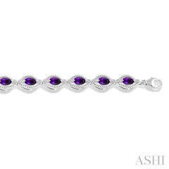 6x4 MM Oval Cut Amethyst and 1/10 ctw Round Cut Diamond Semi Precious Bracelet in Sterling Silver