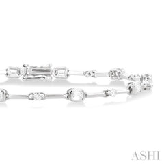 1 1/3 ctw Bezel Set Emerald and Round Cut Diamond Bar Link Bracelet in 14K White Gold