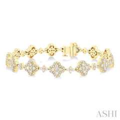 3 ctw Clover Leaf Round Cut Diamond Tennis Bracelet in 14K Yellow Gold