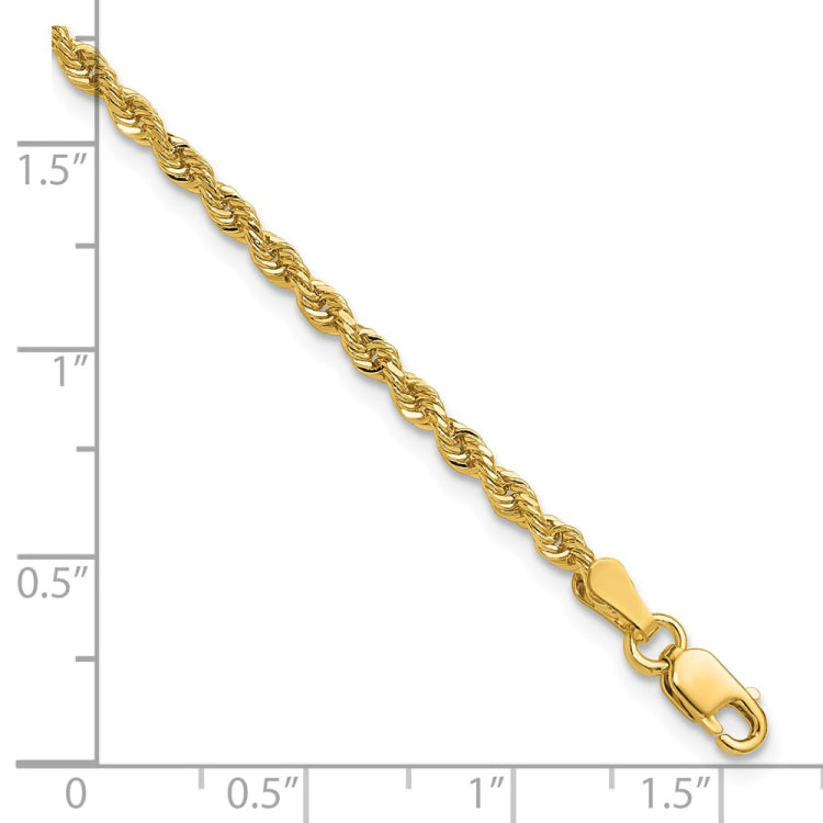 14K 7 inch 2.25mm Diamond-cut Rope with Lobster Clasp Chain