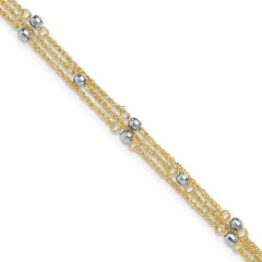 14k Two-tone 3-Strand Chain with Mirror Beads 9 inch Plus 1 inch Extender - Total 10 inch Anklet